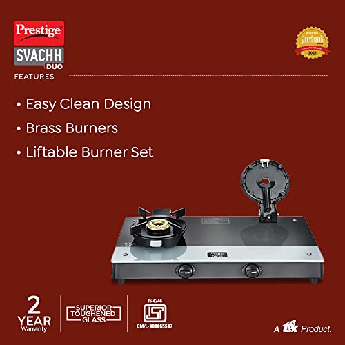 Prestige Svachh Duo GTSD 02 Toughened Glass with Liftable 2 Burners Gas Stove