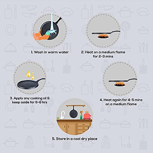 Wonderchef Forza Cast-Iron Dosa Tawa Pan, Pre-Seasoned Cookware, Induction Friendly, 25cm, 3.8mm