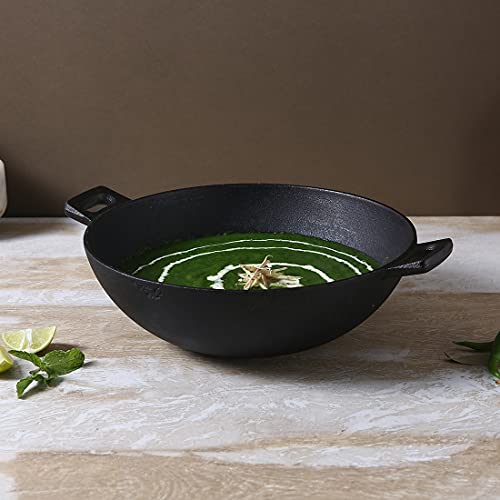 Wonderchef Forza Cast-Iron Kadhai, Pre-Seasoned Cookware, Induction Friendly, 24cm, 1.9L, 3.8mm