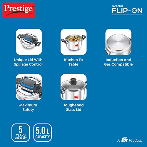 Prestige Svachh FLIP-ON SS Pressure Cooker 22 cm-5 L with Glass Lid