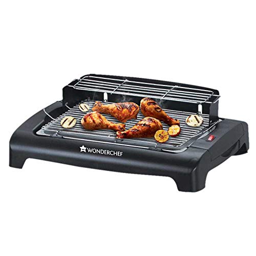 Wonderchef Smoky 1650 Watt Grill Electric Barbeque with Stand | Mini - Travel BBQ | Camping Grill | Saves Space | Easy Clean | (Black)
