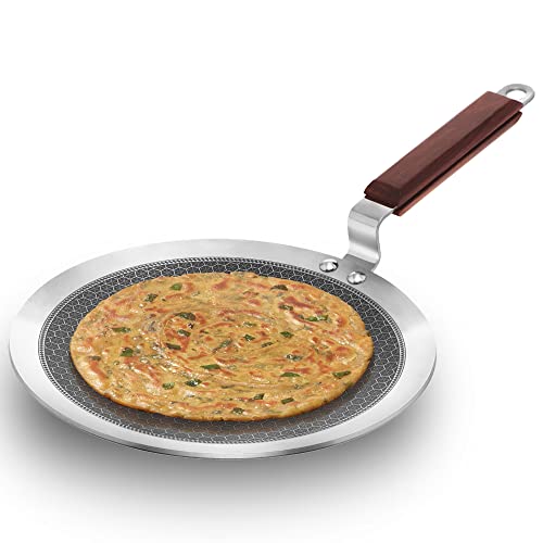 Hawkins 26 cm Paratha Tava, Triply Stainless Steel Nonstick Tawa with Rosewood Handle (NSPT26)