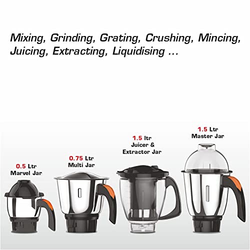 Vidiem EVO ADC Mixer Grinder 612 A | Mixer grinder 750 watt with 5 Jar in-1 Juicer Mixer Grinder | 5 Leakproof Jars with self-lock,for Wet and Dry Spices,Chutneys and Curries | 5 Year Warranty