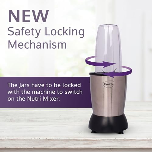 Pigeon by Stovekraft 900 Watts Nutri Mixer with 3 Food Grade Jars || Smoothie/Juicer Jar 0.8 Litre|| Multipurpose Jar 0.5 Litre|| Dry Grinding Jar 0.2 Litre (Additional Sipper Cap Attachment), Silver