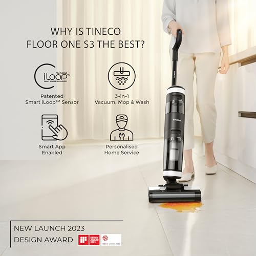 Tineco Floor One S3 Smart Cordless Vacuum Cleaner, 2-in-1 Wet and Dry Function, Powerful Vacuum Cleaner, Automatic Floor Washer, 4000 mAh Battery, Smart App