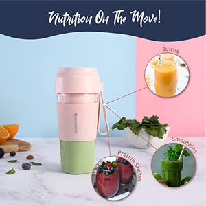 Wonderchef Nutri-Cup Portable Blender | USB Charging | Battery Operated Rechargeable Blender | 300ml | Pink