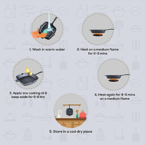 Wonderchef Forza Cast-Iron Grill Pan, Pre-Seasoned Cookware, Induction Friendly, 26cm, 3.8mm