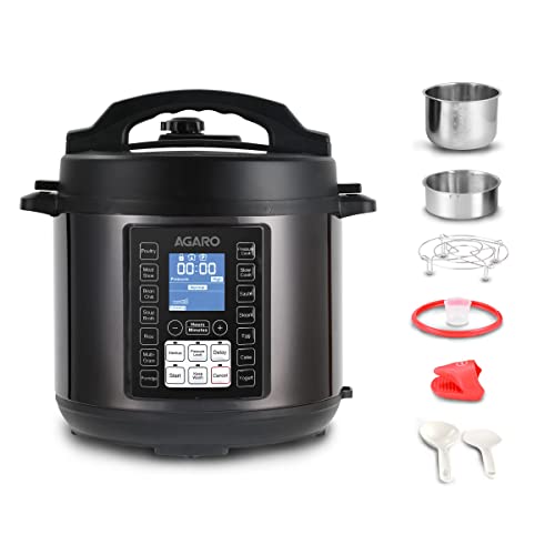 AGARO Imperial Electric Pressure Cooker, 6 litre, 14 Pre-Set multi Cooking Functions, Adjustable Pressure, Timer, Stainless Steel Pot, Pressure Cook, Slow Cook, Saute &amp; More, Black, Outer Lid