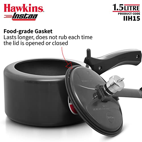 Hawkins 1.5 Litre Instaa Pressure Cooker, Induction Inner Lid Cooker, Tall Body Hard Anodised Cooker, Best Black Cooker, Black (IIH15)