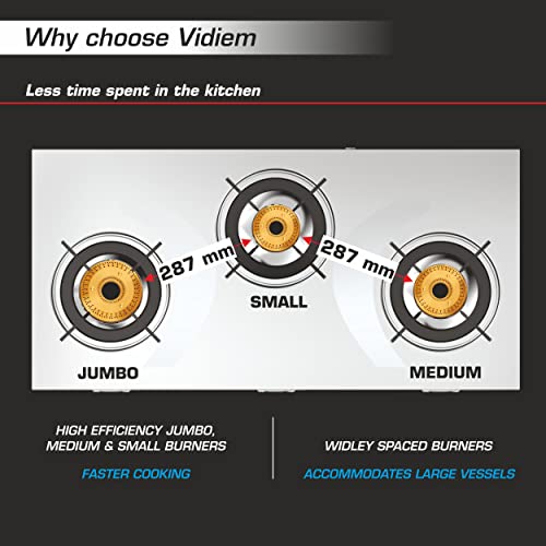 Vidiem GS S3 225 A Tusker 3 Burner SS Gas Stove FG-GS0231-AA (Rear Gas Connection)