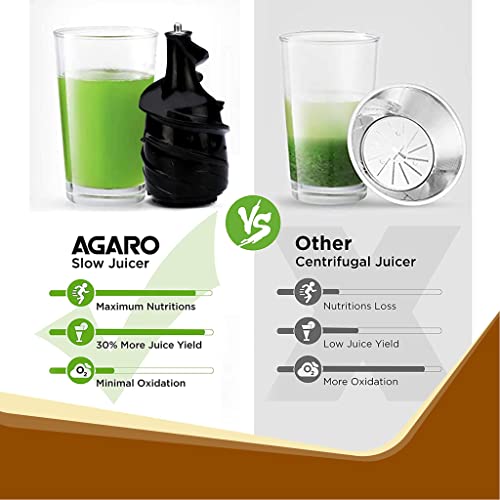 AGARO Imperial Slow Juicer, Professional Cold Press Whole Slow Juicer, 240 Watts Power Motor, 3 Strainers, All-in-1 Fruit & Vegetable Juicer, Grey/Black