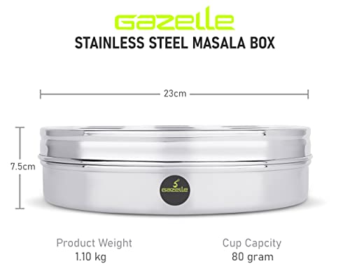 GAZELLE - Masala Box for Kitchen With See Through Lid 7 In 1 Stainless Steel Spice Box for Kitchen Storage Masala Container Dabba Namak Dani For Kitchen - Steel Masala Organizer for Kitchen