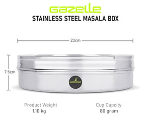 GAZELLE - Masala Box for Kitchen With See Through Lid 7 In 1 Stainless Steel Spice Box for Kitchen Storage Masala Container Dabba Namak Dani For Kitchen - Steel Masala Organizer for Kitchen