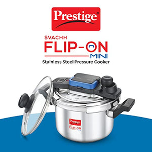 Prestige Svachh FLIP-ON Mini SS Pressure Cooker 18 cm-3 L with Glass Lid