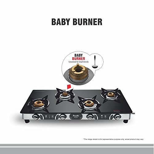Preethi Blu-Flame Stainless Steel Jumbo Max Glass Top LPG Gas Stove with 4 Burner (ISI Certified), GTS 118