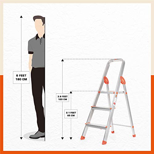 Bathla Advance 3-Step Foldable Aluminium Ladder with Sure-Hinge Technology (Orange)