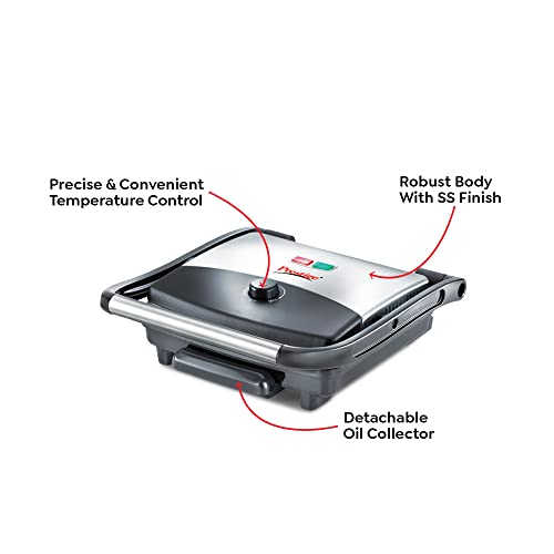 Prestige PEG 1.0 Electric Grill 1500 W with Detachable Oil Collector (Silver and Black)