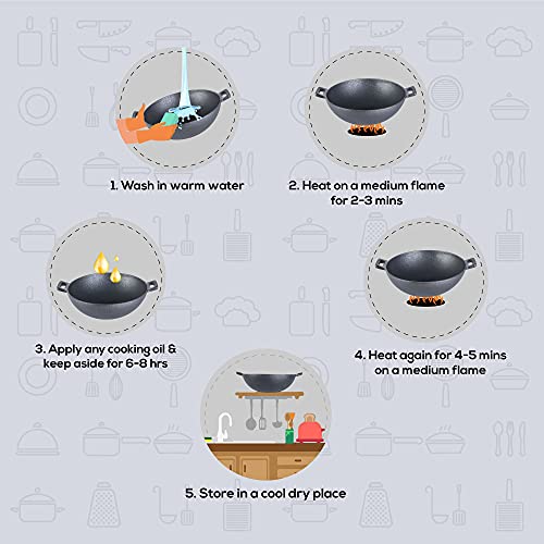 Wonderchef Forza Cast-Iron Kadhai, Pre-Seasoned Cookware, Induction Friendly, 24cm, 1.9L, 3.8mm