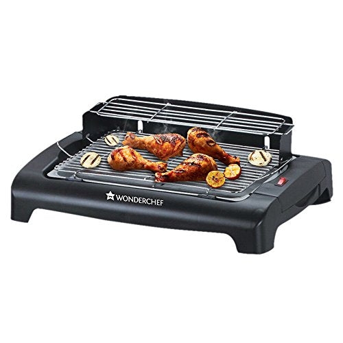 Wonderchef Smoky 1650 Watt Grill Electric Barbeque with Stand | Mini - Travel BBQ | Camping Grill | Saves Space | Easy Clean | (Black)