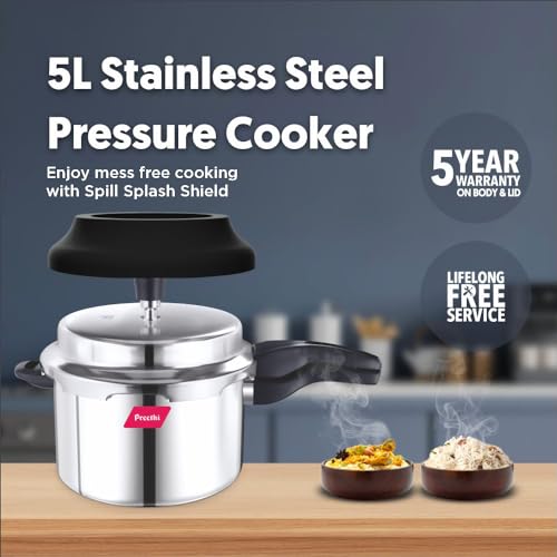 Preethi Stainless Steel Outer Lid 5 Litre Pressure Cooker with Spill S