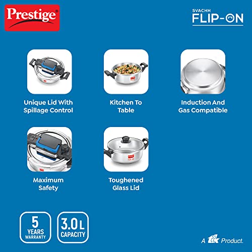 Prestige Svachh FLIP-ON SS Pressure Cooker 22 cm-3 L with Glass Lid