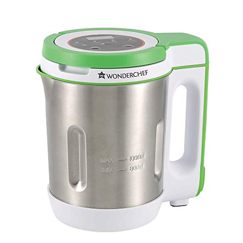 Wonderchef Automatic Soup Maker | 1.0 Litre | 800 Watts Heater | SS Blades &amp; Bowl (Jug) | Soup in just 20 mins | 2 Years Warranty | White, Green &amp; steel