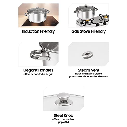 SignoraWare All Rounder Stainless Steel Induction Bottom Steamer/Modak/Momo Maker with Glass Lid (20cm) 2 Tier, Set of 1