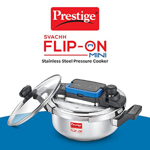 Prestige Svachh FLIP-ON Mini SS Pressure Cooker 18 cm-2 L with Glass Lid