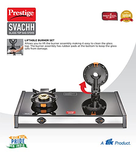 Prestige Svachh GTSV-02 Glass top LP Gas Table, 2 Burner, With Liftable Burner Set