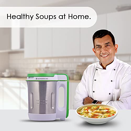 Wonderchef Automatic Soup Maker | 1.0 Litre | 800 Watts Heater | SS Blades & Bowl (Jug) | Soup in just 20 mins | 2 Years Warranty | White, Green & steel