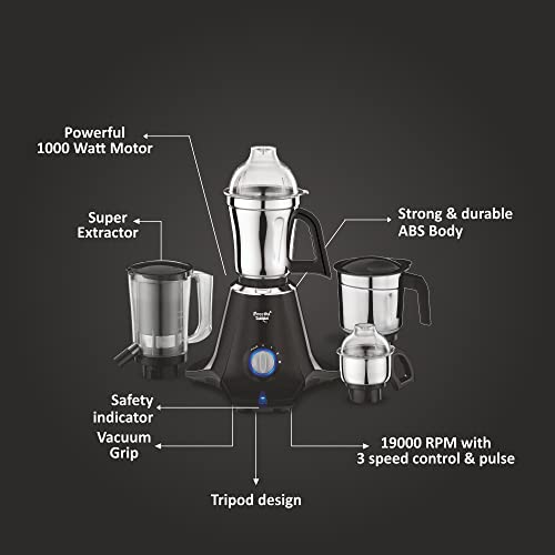Preethi Taurus Plus MG-257 Mixer Grinder, 1000 Watt, Blue/Black 4 Jars