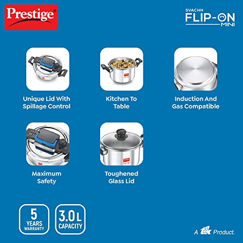 Prestige Svachh FLIP-ON Mini SS Pressure Cooker 18 cm-3 L with Glass Lid