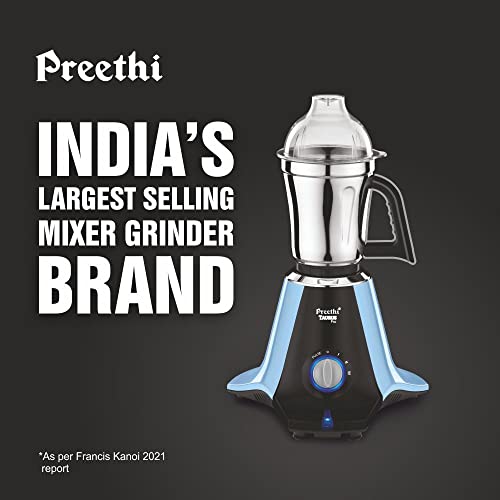 Preethi Taurus Pro MG-259 mixer grinder, 1000 watt, Blue-Black, 3 jars, 2yr Guarantee & Lifelong Free Service
