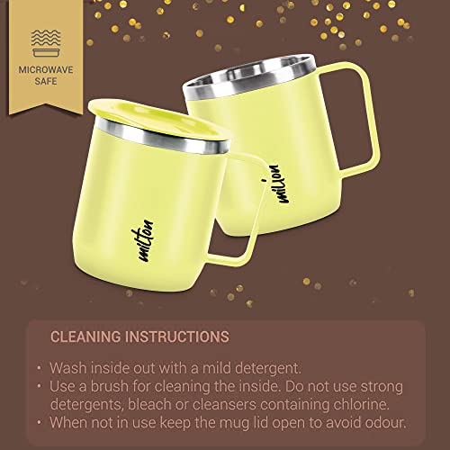 MILTON Star Gift Set, Double Walled Stainless Steel Mug with Lid, Set of 2, 285 ml Each, Yellow