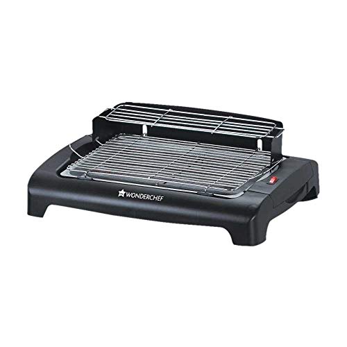 Wonderchef Smoky 1650 Watt Grill Electric Barbeque with Stand | Mini - Travel BBQ | Camping Grill | Saves Space | Easy Clean | (Black)