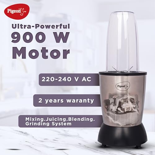 Pigeon by Stovekraft 900 Watts Nutri Mixer with 3 Food Grade Jars || Smoothie/Juicer Jar 0.8 Litre|| Multipurpose Jar 0.5 Litre|| Dry Grinding Jar 0.2 Litre (Additional Sipper Cap Attachment), Silver