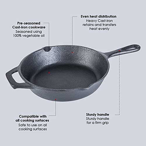 Wonderchef Forza Cast-Iron Fry Pan, Pre-Seasoned Cookware, Induction Friendly, 20cm, 3.8mm