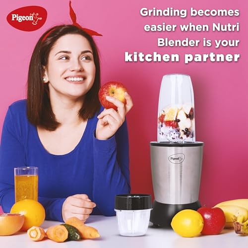 Pigeon by Stovekraft 900 Watts Nutri Mixer with 3 Food Grade Jars || Smoothie/Juicer Jar 0.8 Litre|| Multipurpose Jar 0.5 Litre|| Dry Grinding Jar 0.2 Litre (Additional Sipper Cap Attachment), Silver