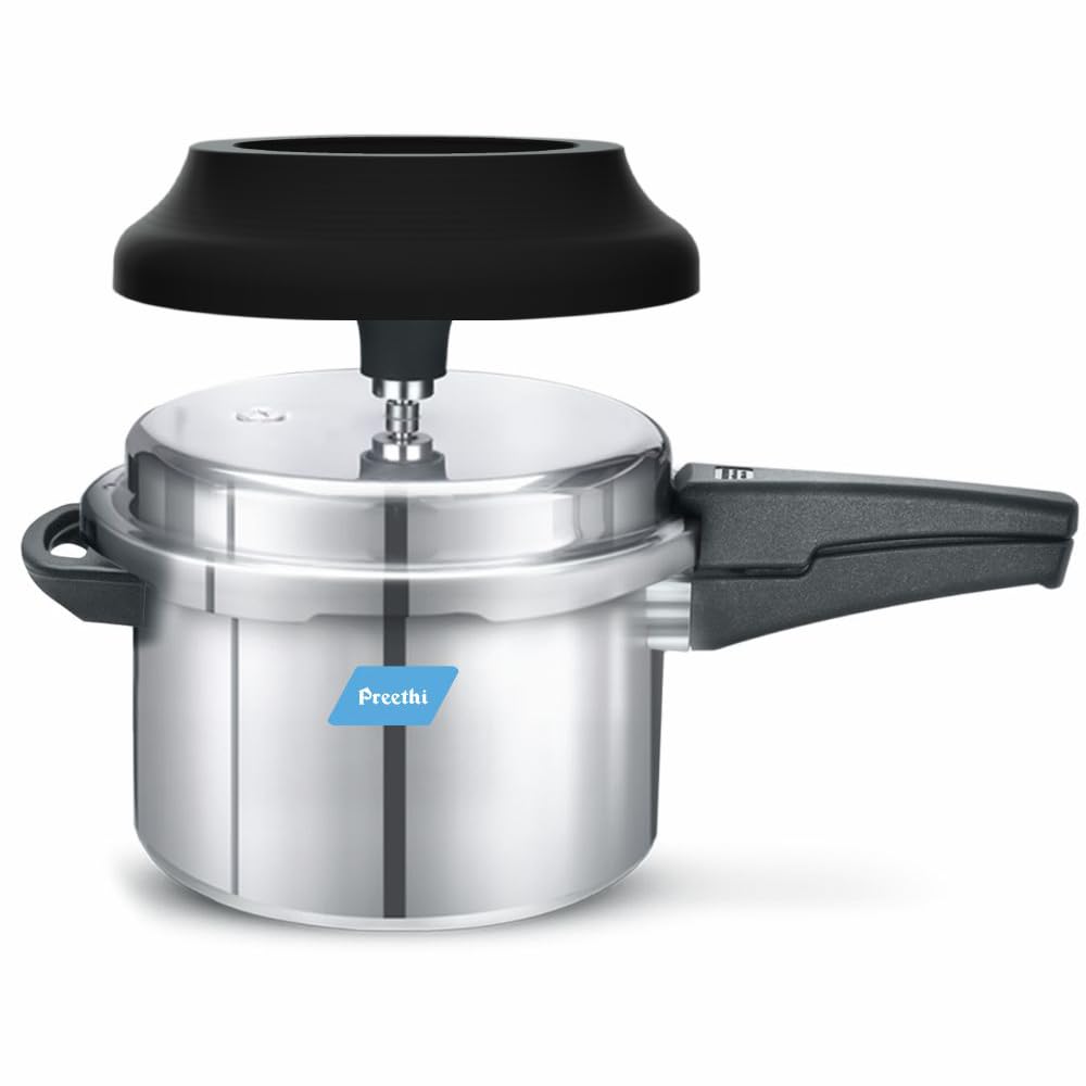 Preethi Aluminium Outer Lid 5 Litre Pressure Cooker with Spill Splash Shield For Zero Spill and Zero Splash (Induction Base)