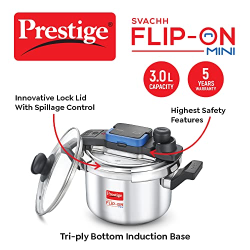 Prestige Svachh FLIP-ON Mini SS Pressure Cooker 18 cm-3 L with Glass Lid
