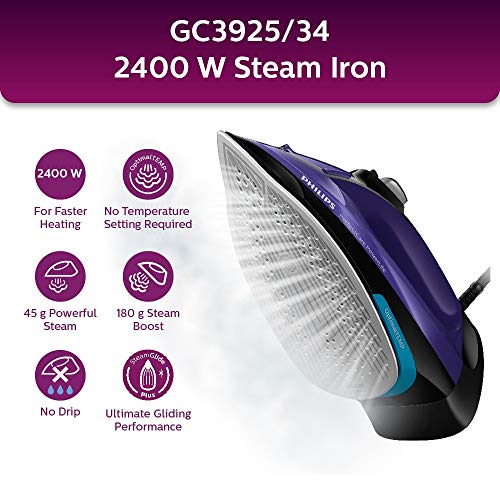 PHILIPS Perfect Care Power Life Steam Iron GC3925/34, 2400W, Safety Shut-Off with No-Burns Guaranteed