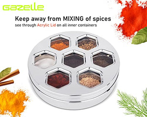GAZELLE - Masala Box for Kitchen With See Through Lid 7 In 1 Stainless Steel Spice Box for Kitchen Storage Masala Container Dabba Namak Dani For Kitchen - Steel Masala Organizer for Kitchen