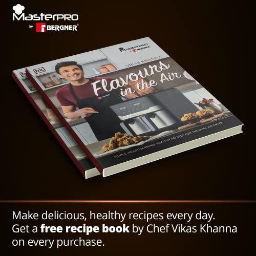 Bergner Master Pro Multifunctional Dual Air Fryer - Air Fry, Bake, Grill, Roast, Heat, Defrost, 9L, 1700W, LED Display with Touchscreen, 11 customizable programs, with Accessories, Silver