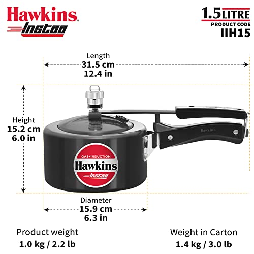 Hawkins 1.5 Litre Ceramic Nonstick Pressure Cooker, Induction Inner Lid  Cooker