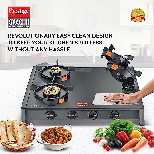 Prestige Svachh Glass Top Gas Stove (4 Burners) with Liftable Burners - GTSB-04
