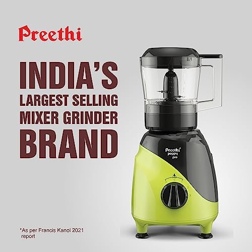Preethi Peppy Pro MG 247 - 750W, 4 Jars, Unique Rapid 10 Chopping Jar, Dual Colour Swish Design, Green/Black, 5 Yr Motor Warranty, Lifelong Free Service