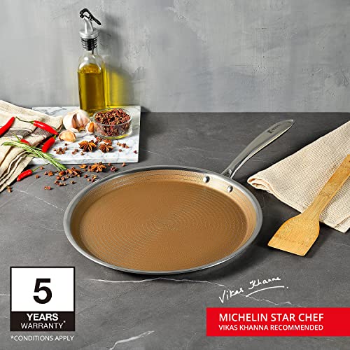BERGNER Hitech Giro Gold Triply Stainless Steel Scratch Resistant Non Stick Tawa/Dosa Tawa, 30 cm, Induction Base, Food Safe (PFOA Free), 5 Years Warranty, Silver