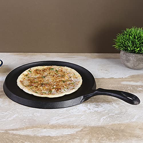 Wonderchef Forza Cast-Iron Dosa Tawa Pan, Pre-Seasoned Cookware, Induction Friendly, 25cm, 3.8mm