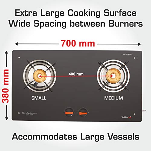 Vidiem Gas Stove GS G2 120 A AIR Plus (Orange) | 2 Burner Frameless Gas Stove | 8mm Glass Manual Ignition