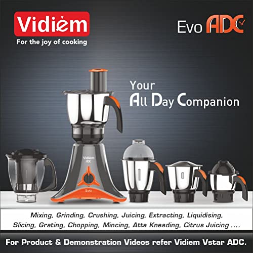 Vidiem EVO ADC Mixer Grinder 612 A | Mixer grinder 750 watt with 5 Jar in-1 Juicer Mixer Grinder | 5 Leakproof Jars with self-lock,for Wet and Dry Spices,Chutneys and Curries | 5 Year Warranty